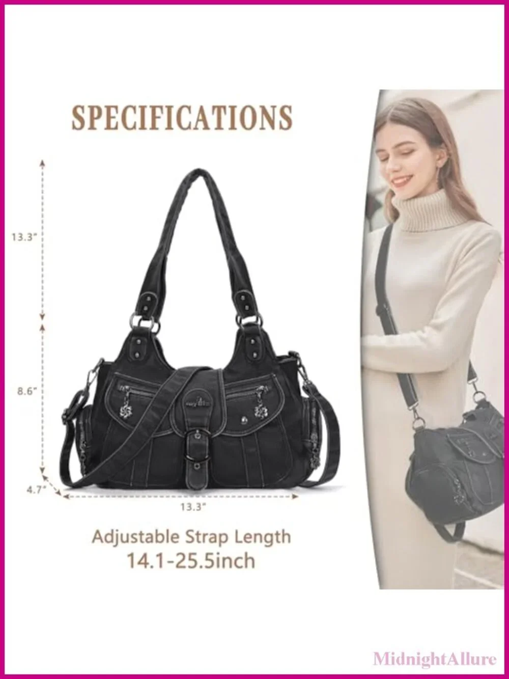 Vegan Leather Hobo Shoulder Bag Crossbody Strap Roomy Tote Purse